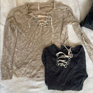 Xhilaration Lace-Up Blouses in Tan and Black